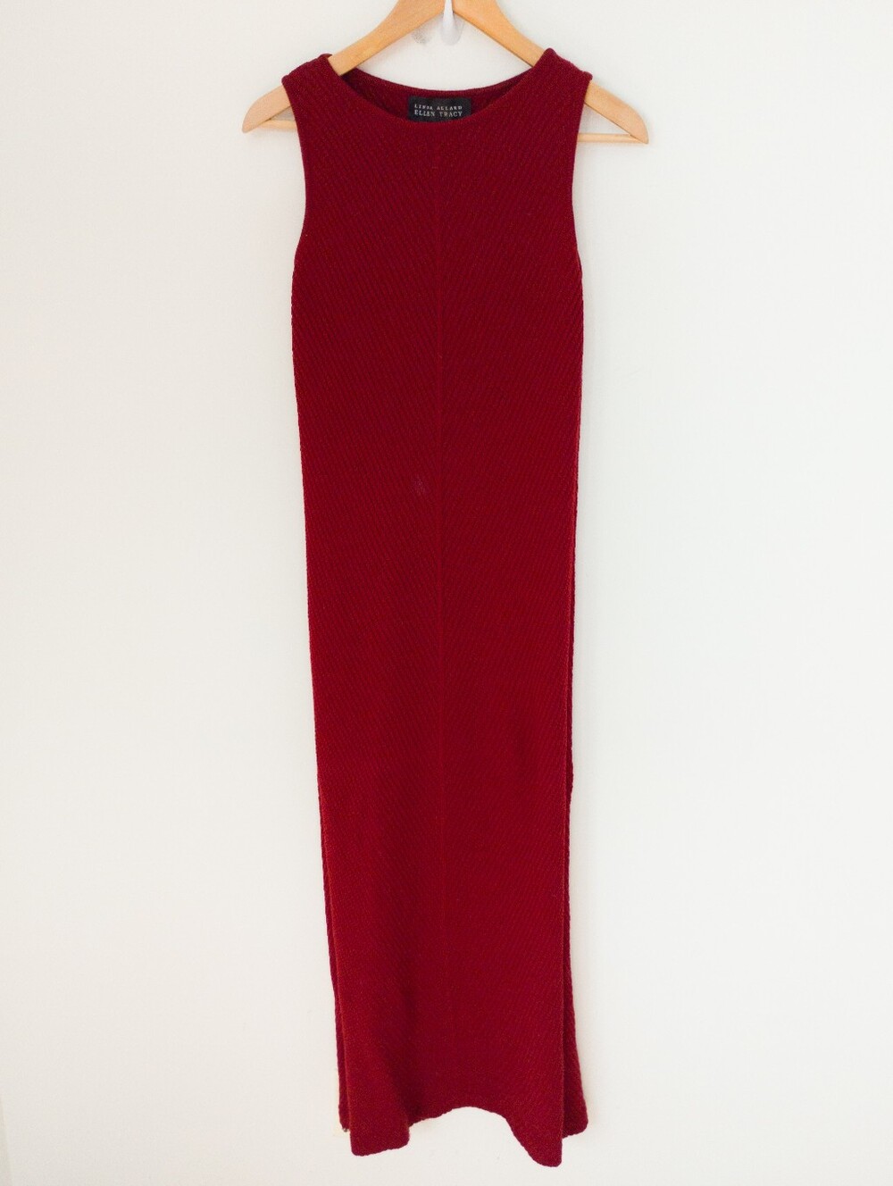 Linda Allard Ellen Tracy 100% Extra Fine Merino Wool Ribbed Knit Dress Small